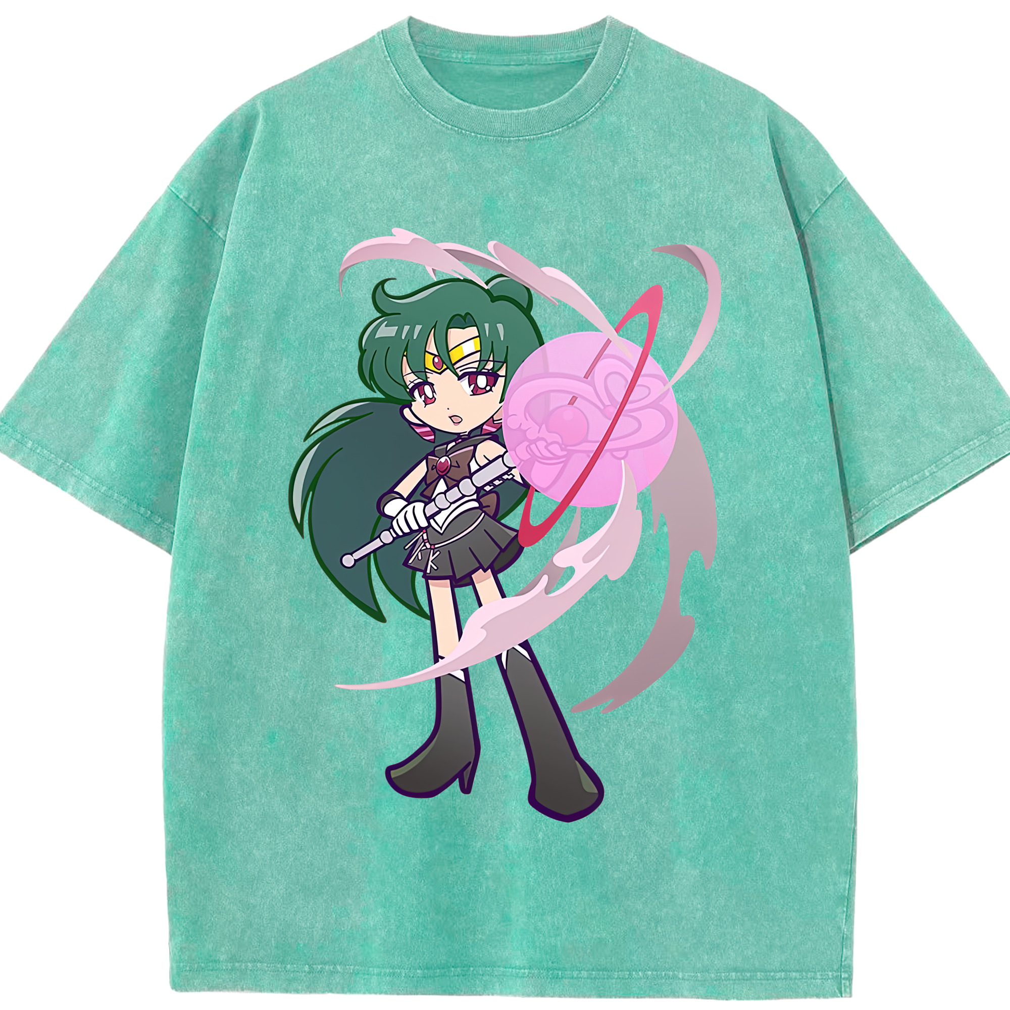 （画像用） 美少女戦士セーラームーン 冥王せつな Sailor Moon Meiou Setsuna 綿100% ヴィンテージ風 半袖Tシャツ（フロントプリント）